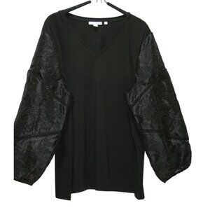 Chico’s Womens XL Modal Black Lace Sleeve Blouse Witchy Whimsygoth Dark Feminine